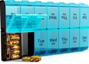 7 Dan ekstra velike tablete Organizator 2 krat na dan, Tedenske tablete Box dvakrat na dan, XL AM PM tablete primer, preveliko dnevno zdravilo organizator za vitamine, velike tablete vsebnik (Cyan)