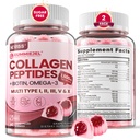 Hidrolizirane kolagenske peptide, marinski gumiji za ženske, multikolagen tipa I II III V & X za rast las, zdrave kože nohti - kolagen Gummy w/hair vitamini Biotin Keratin & vitamin D3, 120Cts