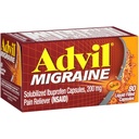 Advil Migraine Pain Reliever, Solubilized Ibuprofen 200 mg, 80 Število, Tekoča napolnjena kapsule, Močan migrena olajšava