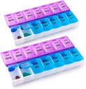 Deke Home - Organizator tablet 2 krat na dan (2 paket), Weekly AM Pill Box, 7 dan zjutraj in nočna medicina Organizator, BPA-free Daily Vitamin Container, Easy Open Travel Case, 7,8"x3,6"x1.3"