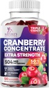 Cranberry Gummies 50:1 Cranberry Extract - Podpora za mokre traktorje Made with 25.000mg, Pomaga očistiti in zaščititi, Cran Berry Gummy dodatek + Vitamin C, Žvečljive Cran tablete za ženske - 120 Gummies