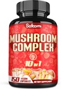 Satoomi 10in1 Gobe Complex dopolnila - 5 mesecev dobave - Mešanica z Lions Mane, Cordyceps, Reishi, Chaga, Maitake, Shitake & drugi - Brain podpora - 150 kapsul