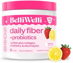 Belli Welli Fiber dodatek za ženske in moške, Premium Daily Fiber Powder iz organske Acacia z dodanim kolagenom, Elektrolitis&Probiotics, No Bloat, Zaprtje & Gut Health Support (Strawberry Limonada)