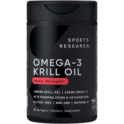 Sports Research Krill Oil Supplement with EPA & DHA Omega 3, Fosfolipids & Astaksantin iz Antarktike Krill - Najvišja koncentracija krila za moške in ženske - 1000mg, 30 kapsul Softgel