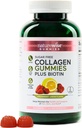 NatureWise Collagen Gumies - Sugar-free Hydrolyzed Colagen Gumies - Tip 1 & 3 Peptide za ženske + Biotin, Vitamin C, E, in cink za podporo las kože in nohtov - 180 Count[3-mesečna zaloga]