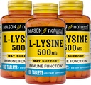 MASON NARAVNI L-Lysine 500 mg z izboljšanim imunskim delovanjem, izboljšano absorpcijo hranilnih snovi, esencialno aminokislino, 100 tablet (paket po 3)