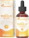 Naturments Vitamin D3 s K2 tekočimi kapljicami (kot Lichen) +K2 kompleks : za zdravje kosti in srca Formula Imunska podpora in energija - hitrejša absorpcija Ne-GMO, Veganski alkohol brez, sladkor brez 1 Fl Oz