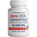 Serra-125k Dodatna moč Serrapeptaza 125,000 SPU, 90 veganskih kapsul, zapoznelo sproščanje, sistemski encimi, podpira zdrave sinuse in zdrav imunski sistem, ne-GMO in vse-naravni
