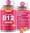 NEVIS Vitamin B12 10000 mcg (metil B12) Gumiji z vitaminom D3, B9 Vitamin Folat, Vitamin C, za energijsko okrepitev in presnovo, živčni sistem, močna kost, Imunska podpora, nizek sladkor, 120 Štetje