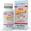 Superior Source Kid's Vitamin C Čiste taline - Imunska podpora za otroke - Manj sladkorja - Ne-GMO, Gluten-free & Conservative-free - 90 MicroLingual Instant- Dissolve tablete