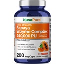 NusaPure Papaya Papain Enzyme Complex 240.000 PU - 200 Veggie Caps - 100% Vegetarian, Non-GMO