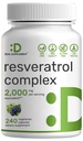 Resveratrol Complex 2.000mg, 240 Veggie kapsule – ekstra moč Trans-Resveratrol z NAD, Quercetin, kurkumin, grozdno seme & več – zdravo staranje antioksidant za energijo in podporo možganov