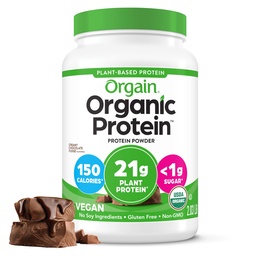 Orgain Organic Vegan Protein Powder, kremna čokoladna pena - 21g Rastlinske beljakovine, 6g Prebiotične vlaknine, nizko neto ogljikovi hidrati, brez laktoze sestavine, brez dodanega sladkorja, ne-GMO, za stresanje in napitki, 2.03 lb