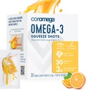 Coromega Omega 3 ribje olje dodatek z dodatnim vitaminom D3, 650mg Omega-3s s 3X boljšo absorpcijo kot softgels, tropska pomaranča aroma, 30 eno servo Squeeze Packets