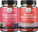 Sveženj popolne zeliščne menope dodatek za nočno potenje & Mood z Dong Quai Vitex Chaste Berry & Black Cohosh in Pure Biotin tablete za svetlečo debelo rast las - Get jasno kožo močne nohte