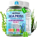 Sea Moss Gumies + Algae Omega-3 za odrasle, 15-IN-1 Organic Irish Sea Moss Superfood z/Vitamini C D3 B12, Kurkurji, Bladderdrack, Podpira energijo, možgani, Imunska, Dnevna Vitalnost, Sladkor brez, 120 Cts