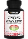 Korejska rdeča Panax Ginseng 1200mg + Ginkgo Biloba - Extra Streep Root Extract Powder Supplement w/High Ginsenosides Veganske kapsule za energijo, zmogljivost in fokus - Dopolnilo za moške in ženske