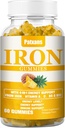 1 Pack 100MG Iron Supplement Gumies za ženske in moške - z vitaminom A, C, B - energijska podpora za pomanjkanje železa, anemija, odrasli in otroci, Ananas Flavor Gummy, 60ct.
