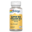 SOLARAY Super Bio Vitamin D3 v kokosovem olju - D3 Vitamin 5000 i.e. - Bone Health and Immune Support Supplement - Lab preverjen, Made Wtihout Soy, 60-dnevno garancijo - 120 Softgels, 120 Servings