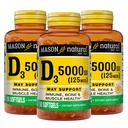 MASON NARAVNI vitamin D3 125 μg (5000 i.e.) - Podpira splošno zdravje, krepi kosti in mišice, iz ribjega jetrnega olja, 50 softgels (paka 3)