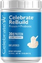 Praznujte vitamine Rebuilding Protein Powder s probiotiki in prebiotiki - 20g sirotkinih izolatov beljakovin, visoke vlaknine, za bolnike po bariatrični kirurgiji - nearomatizirani (15 serverjev)