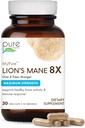 PURE ESSENCE LABS Mane 8X MyPure Lions - Max Strength Brain Support s 100 % sadno organsko levjo grivo za končno kognitivno zmogljivost, fokus in mentalno jasnost, 30 kapsul