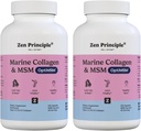 Zen Princip Marine Collagen Peptides Powder z OptiMSM® dopolnilom. Klinično testirana za podporo koži. Divja riba, brez GMO. 420 kapsul.