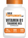 BulkSupplements.com Tiamin HCl kapsule – tiamin hidroklorid, dodatki vitamina B1 – brez glutena, 1 kapsula na odmerek, 500 enot (paket po 1)