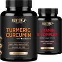 Vitamin B kompleks in kurkumin - vsebuje vse Essential B vitamini - B1, B2, B3, B5, B6, B7, B9, B12 in Biotin - visoka absorpcija Kurkumije dopolnila 1300mg za skupno, Hearth zdravje
