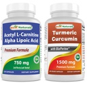 Najboljši naravni acetil L-karnitin in alfa lipoična kislina 750 mg in kurkumin 1500 mg/serving z bioperinom