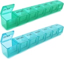 2 Pack Weekly tablete Organizator, velik 7 dan tablete, Daily Vitamin Case Medicine Box, AM/PM tablete posode za medicinske dodatke ribje olje (modra in zelena)