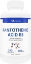 ML Naturals Pantotenska kislina B5 240 Zelenjavne kapsule. Energijska presnova, podpora živčnemu sistemu, Certified in cGMP- compatiblet