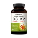 NatureBell Vitamin D3 + K2-240 Softgels - 10.000 i.e. Vitamin D & 200mcg K2 - Podpora za kosti, imunske funkcije in absorpcijo kalcija* - Kokosovo olje