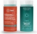 iwi Life Vegikrill & Brain Omega-3 Bundle, 30 Serving, Vegan rastlinsko-bazen Algae Omega 3 z EPA + DHA, Krill & ribje olje Alternative, Brez ribjega pookusa