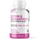 Nature's Fusions Nutri Lutein 20mg Eye Vitamins Complex - Triple Carotenoid Formula - Lutein in Zeaksantin - Vsebuje cink, vitamine A,C,D3,E, Folate - 60 kapsul - Dopolnila za zdravje oči