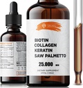 Tekoči biotin in kolagen – las, kože in nohti dodatek z 10.000 mcg kolagen, 5.000 mcg Biotin, 5.000 mcg Keratin & Saw Palmetto – Izdelano v ZDA, 4 fl oz