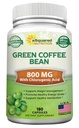 aSquared Nutrition Natural Green Coffee Fižol Formula-180 Kapsule-Max Jakost GCA Antioksidant očisti za čisto hujšanje, 800mg na tablete-Klorogena kislina-1600mg Dnevni dodatek, Zdrava maščobe gorilnik