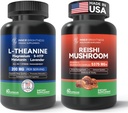Reishi Gobe dodatek z Cordyceps + L Theanine 200mg, Magnezij, 5-HTP & Melatonin za spanje, Fokus & Mood Podpora
