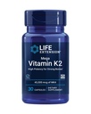 Življenjska razširitev Mega Vitamin K2 Visoka moč za močne kosti, klinično raziskan 45 mg odmerka K2 spodbuja zdravo gostoto kosti, Gluten-free, Non-GMO, 30 kapsul