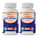 Vitamatske tablete Melatonin 60 mg Hitre tablete za raztapljanje - 60 veganskih naravnih jagodnih arom - nenavadne oblike - brez GMO, brez glutena (2 steklenici)