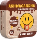 Happy Stripes Organic Ashwagandha KSM 66 & GABA za razbremenitev stresa, mirnost, spanje - hitro ukrepanje in hitro raztapljanje, čokolada Mocha aromed, Organic, Vegan, Sugar-free - 30 Count
