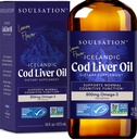 Islandsko olje Cod Liver Liquid, Lemon (16oz) - Vitamini A & D, EPA & DHA - Pomaga pri vidu, kožne membrane in imunske funkcije - MSC Certified, Non-GMO
