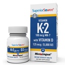 Superior Source K2 (MK-7) 100 mcg, z D3 (5.000 i.e.) dopolnilom, Quick Dissolve MicroLingual Tablets, 60 število, Okrepiti kosti, Kardiovaskularni in imunski sistem podpora, Ne- GMO