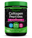 Orgazin hidroliziran kolagen v prahu + 50 organskih superživil za ženske in moške, 20g kolagena s hranilno travo z vitaminom C, brez arome - dopolnilo za lase, kožo, nohte in skupno podporo, ne-GMO, tip I & III, 1lb