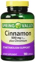 Spring Valley - Cinnamon 500mg Plus Chromium, dvoposteljno pakiranje, 2 steklenici po 180 kapsul
