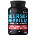 11 v1 Graviola Soursop Kapsule 5 mesecev Oskrba s soursop sadjem, Bezgove jagode, Kurkuma, Ginger, Mlek Ost, Cranberry & More - Mood, Imune & Body Health - 150 veganskih kapsul