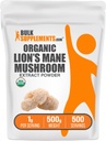 BulkSupplements.com Ekološki ekstrakt grivaste gobe v prahu - goba dodatek, Možganski dodatek za spomin in fokus podporo - Vegan, 1g na serviranje, 500g (1,1 lbs) (Pack of 1)