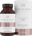 Hush & Hush SkinCapsuleTM Clear+, Nega kože dopolnilo, Vegan, Acne Zdravljenje za obraz, Čista nutraceutika dopolnila, ki vsebuje vitamin A, Kurkuma, Dandelion koren, cink - 60 kapsul
