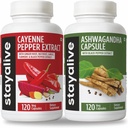 STALE ŽIVE Cayenne in Ashwagandha Bundle w/Crno Pepper Extract kapsule, 240 Veganske tablete, Non-GMO & Gluten Free Ashwagandha Cayenne Pepper dodatek