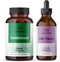 HERBAMA Goldenseal in Milk Thistle Kit - paket 700 mg Goldenseal Root kapsule in mleko Thistle Tinkture 2 fl oz - Vegan, Non-GMO, Sugar & Alkohol-free - 2 paket